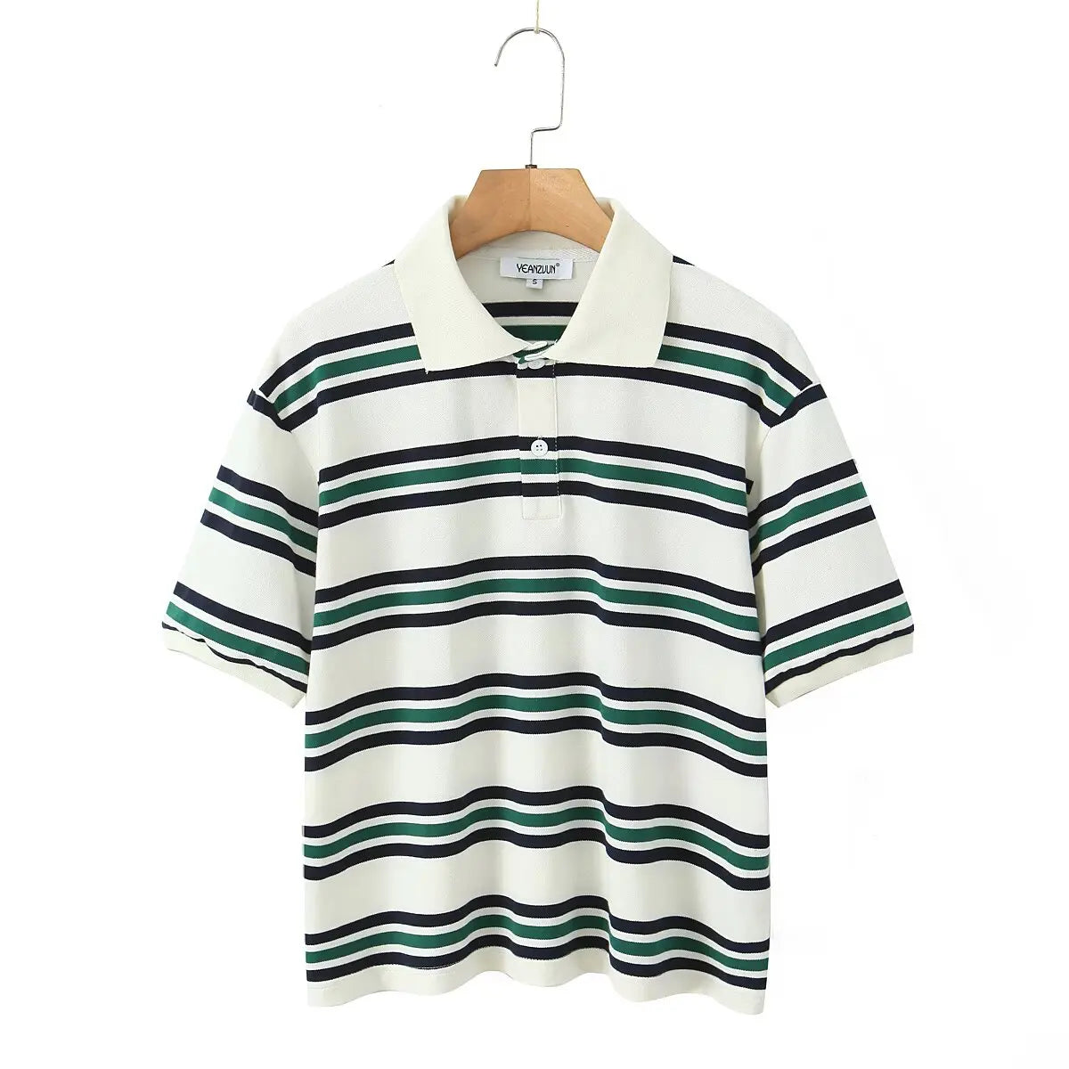 2025 Summer Ladies Polo Shirts Woman Long Sleeve Crop Top Striped Vintage Clothes Polo Shirts Mujer Streetwear Casual Tops Brown