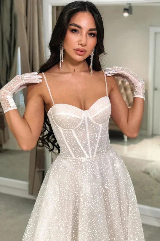 Beach Glitter Wedding Dress V Neck Party Bridal Dresses Vestido De Noiva Gelinlik Arabic mariee Shiny Bridal Gowns