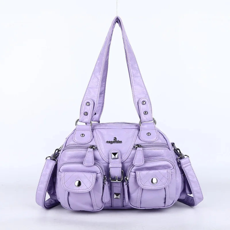 Women Small Handbags Satchel Top-handle Handbag PU Shoulder Bag 8”x11” Dumpling Pack Multi-pockets Shoulder Bag
