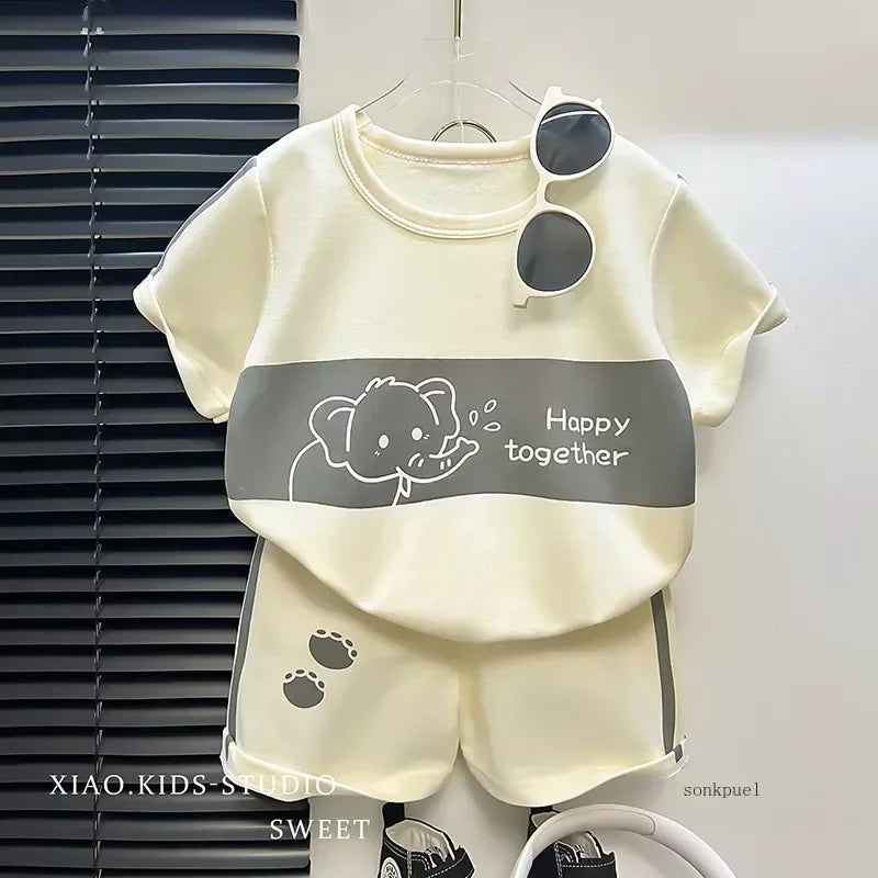 2026 New Kids Short Sleeve Suit Striped Girls Boys Set Summer Tops +short Baby Clothes Children's Wear