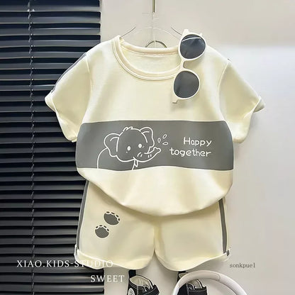2026 New Kids Short Sleeve Suit Striped Girls Boys Set Summer Tops +short Baby Clothes Children's Wear