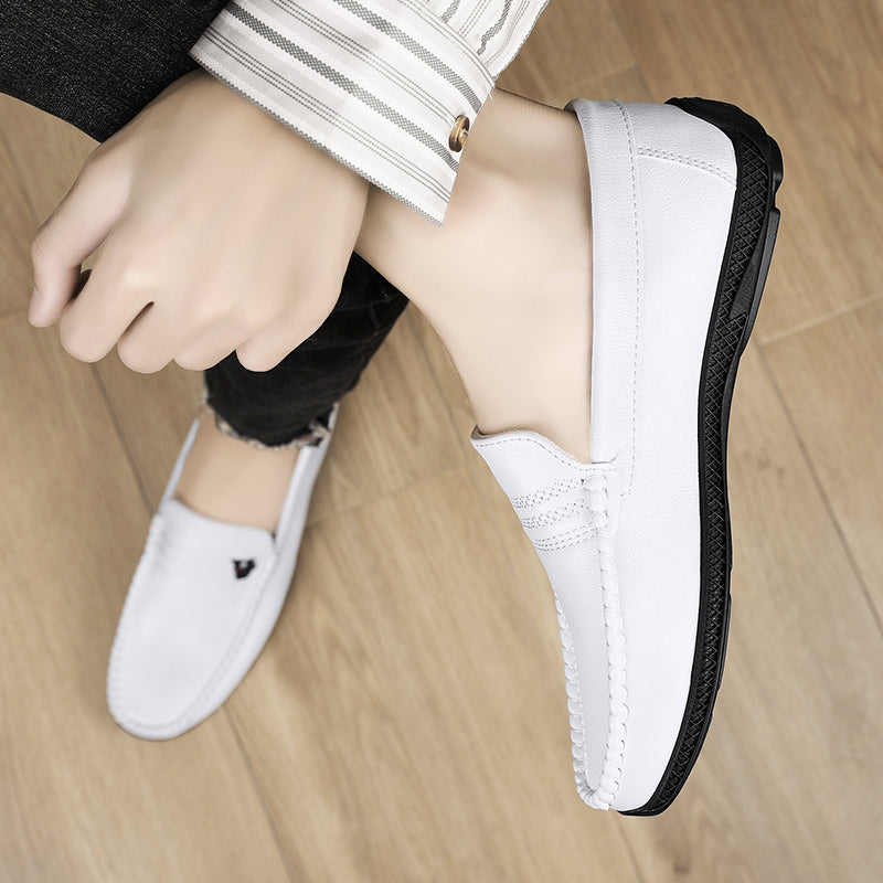 New White Black Leather Men Casual Shoes Luxury Brand Formal Dress Shoes Designer Men Loafers Breathable Slip on Driving Shoes