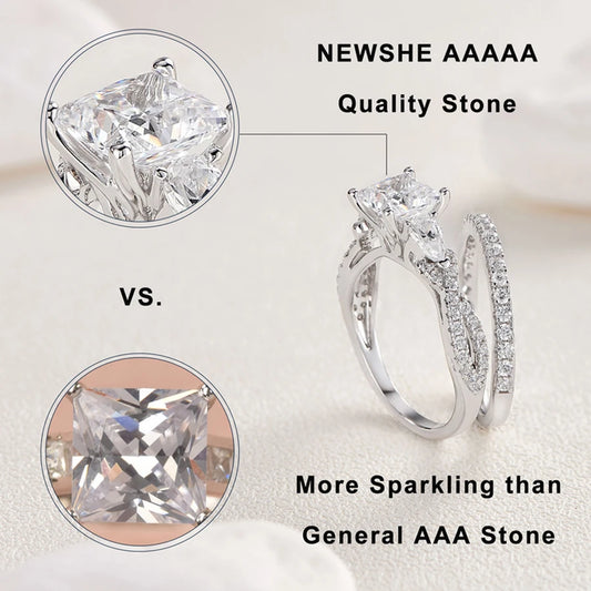 2 Pcs Wedding Ring Set 925 Sterling Silver 1.7 Ct Princess Pear Cut AAAAA CZ Engagement Rings for Women Trendy Jewelry