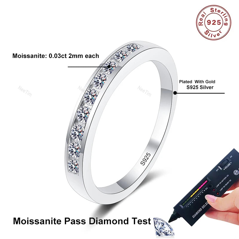 2mm Moissanite Ring for Women 925 Sterling Silver Rings with Gold Plated Wedding Bridal Proposal Promise Engagement Band