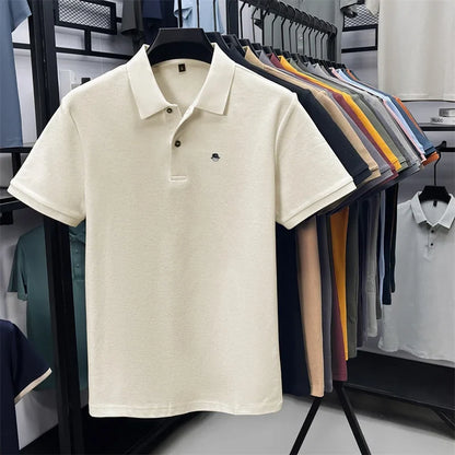 Men's Cotton100% High End Brand Lapel Polo Shirt Summer New Solid Color Print Short Sleeve T-Shirt Casual Breathe Men's Clothing