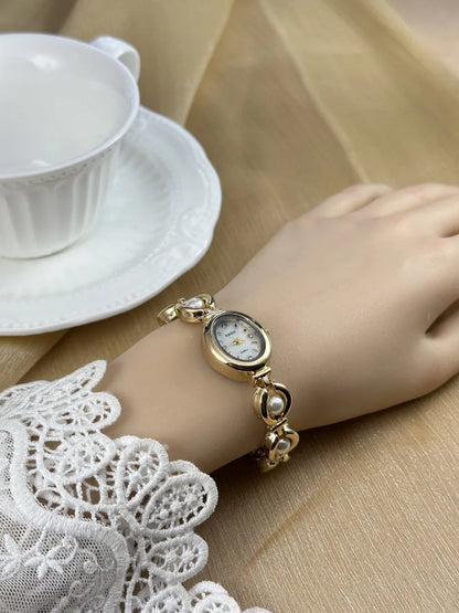 Luxury Pearl Inlaid Bracelet Watch Fashion Women Quartz Watch Brand Oval Dial Dress Wristwatches Dropshipping Relojes Para Mujer