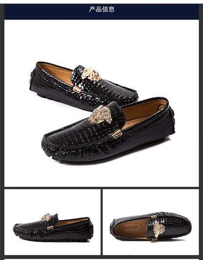 European Station Slip-On Lazy Beanie Shoes Men's Crocodile Pattern Men's Shoes 36 Small Size 48 Large Size New Casual Men's Leather Shoes