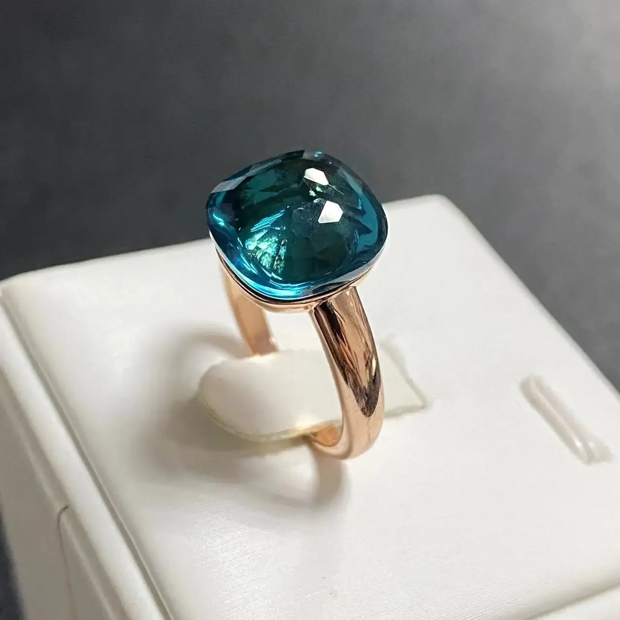 Trendy 12.6mm Flat Rose Gold Ring 35 Candy Colors Green Amethyst Turquoise Crystal Jewelry Gift for Women