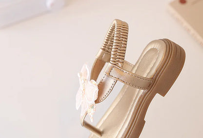 Korean Style Little Girl Sandal Clip-toe Children's Princess Beach Slippers Sweet Lace Butterfly Kids Fashion Flat Sandals New