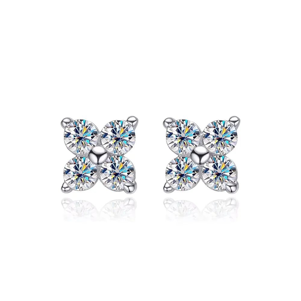 D VVS1 Round Moissanite Stud Earrings for Women Man 4 Stones Classic s925 Sterling Silver Earring with GRA Gift Jewelry