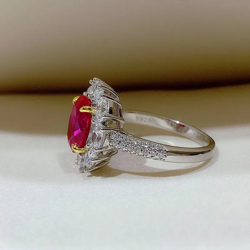 High Definition 3-carat Genuine Pigeon Blood Ruby Ring Women's Jewelry Set 925 Pure Silver Gold Plated Versatile for Daily Use