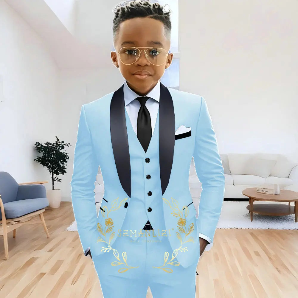 Formal Navy Blue Boys Suit Jacket Pants Vest 3 Piece Set Shawl Lapel Blazer for Kids Wedding Tuxedo Suits 2-16 Years Clothes