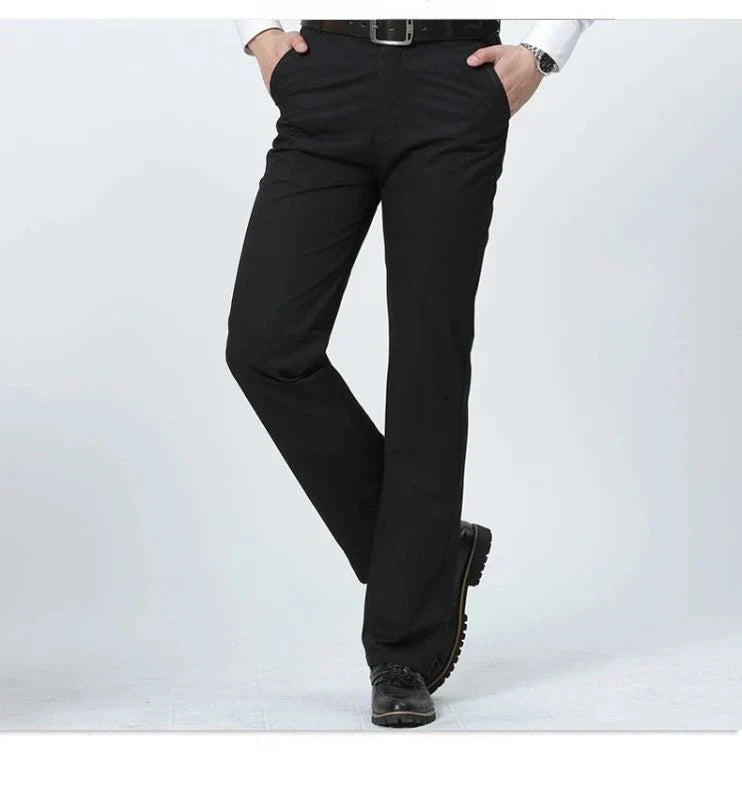Summer Thin 100% Cotton Pants Mens Autumn Thick Suit Pant Slacks High Waist Straight Loose Bland Solid Business Casual Pants