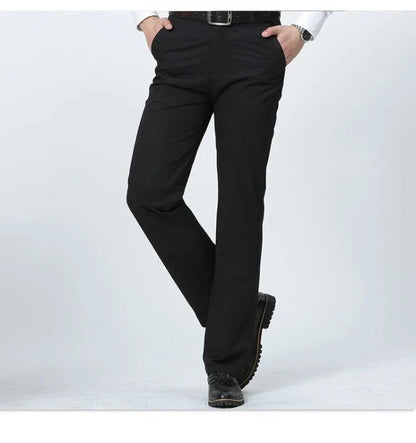 Summer Thin 100% Cotton Pants Mens Autumn Thick Suit Pant Slacks High Waist Straight Loose Bland Solid Business Casual Pants