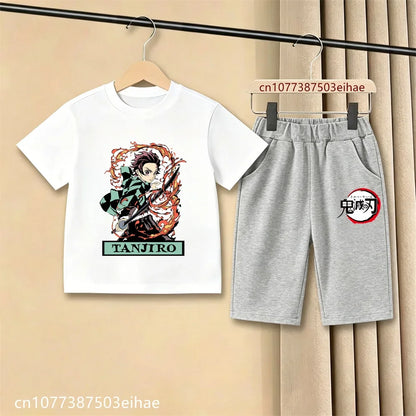 Demon Slayer Ghost Blade Art Print Kids T-Shirt Casual Shorts Manga Anime Style Boys Girls Summer Daily Casual Two Piece Outfit