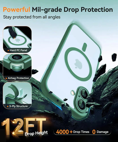 Magnetic Luxury Armor Shockproof Case For iPhone 17 Air 16 15 14 13 Pro Max For Wireless Charge Matte Translucent Cover