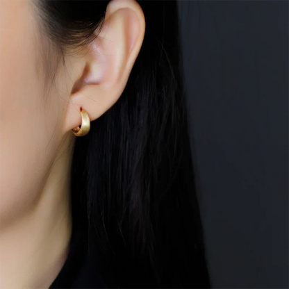 925 Sterling Silver Fine Matte Simple Wide Huggies Gothic Hoop Earrings for Women Unisex Piercing Rock Jewelry Ear Buckle