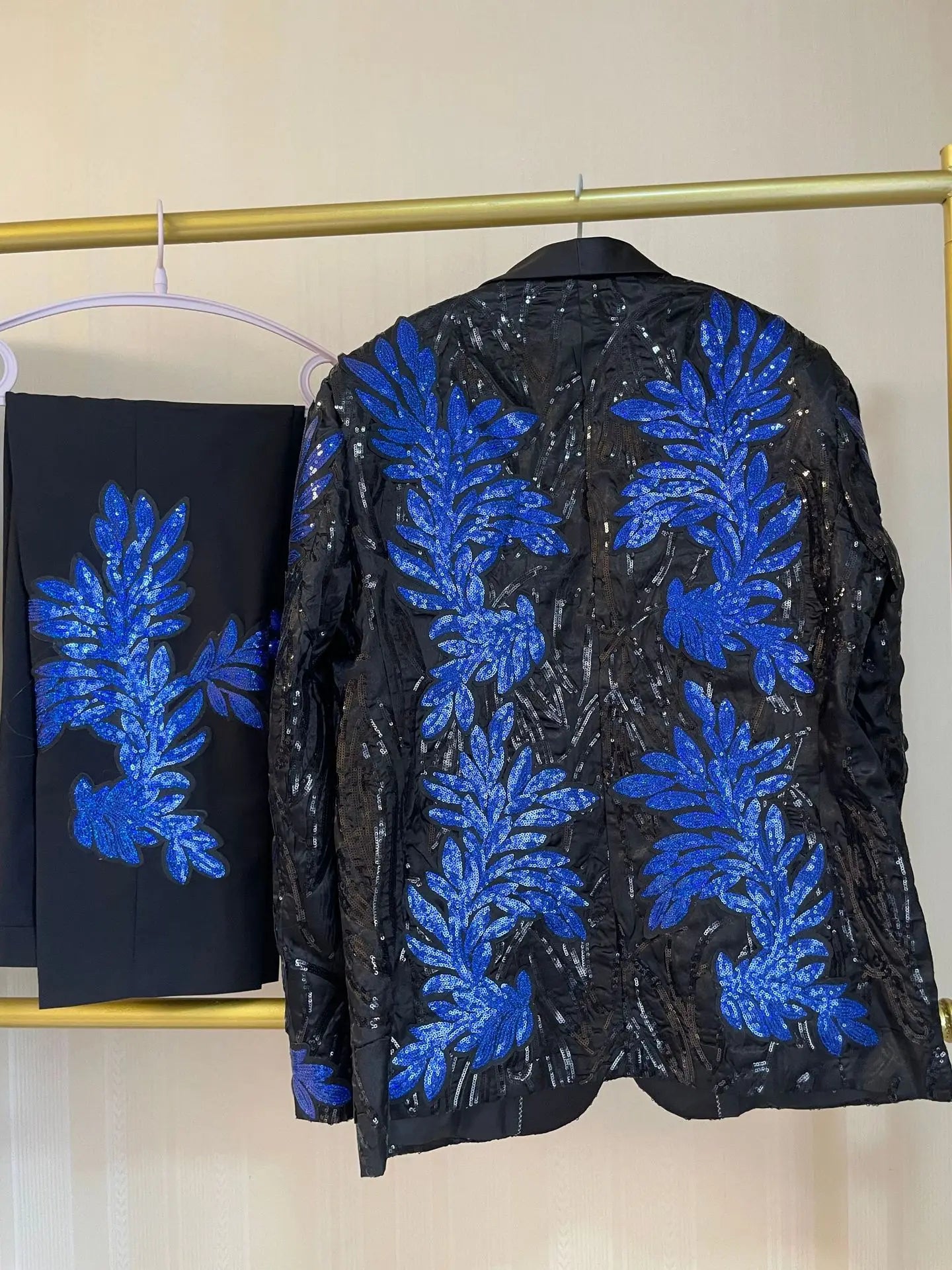 Men's Gold Sequin Applique Fashion Trend Suit Set High-Quality Casual Jacket And Western Pants Two-Piece Ensemble