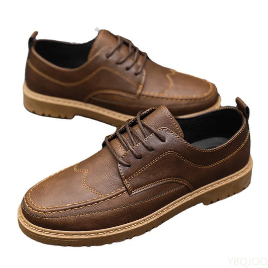 Men's Casual Leather Shoes Trendy Summer Breathable Black Work Shoes Casual Classic Fashion Formal Comfortable Flat Shoes