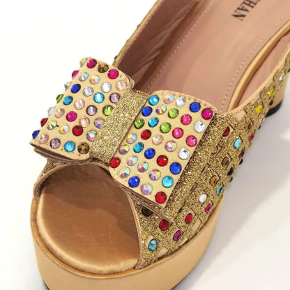 Gold Party Shoe and Bag for Wedding Italy Style Matching Shoes and Purse Set for Bride Bridal High Heels Sandals Bag