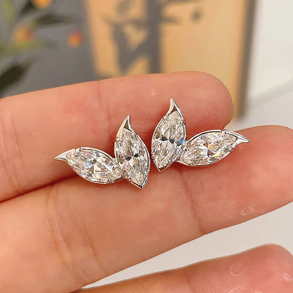 2-Leaves Moissanite Stud Earrings for Women 4Cttw Marquise Cut Lab Diamond Earring 925 Sterling Silver Ear Studs Fine Jewelry