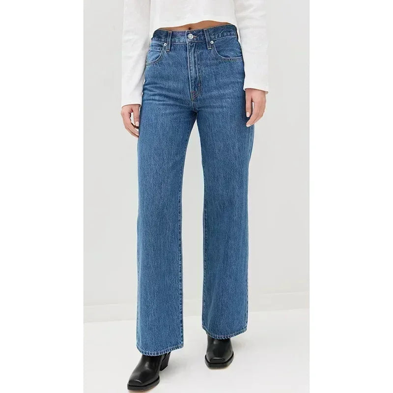 Ins Fashion Jeans Women Comfortable High Waisted White Jeans Girls Thin Stretch Denim Pants Female Straight Leg Trousers