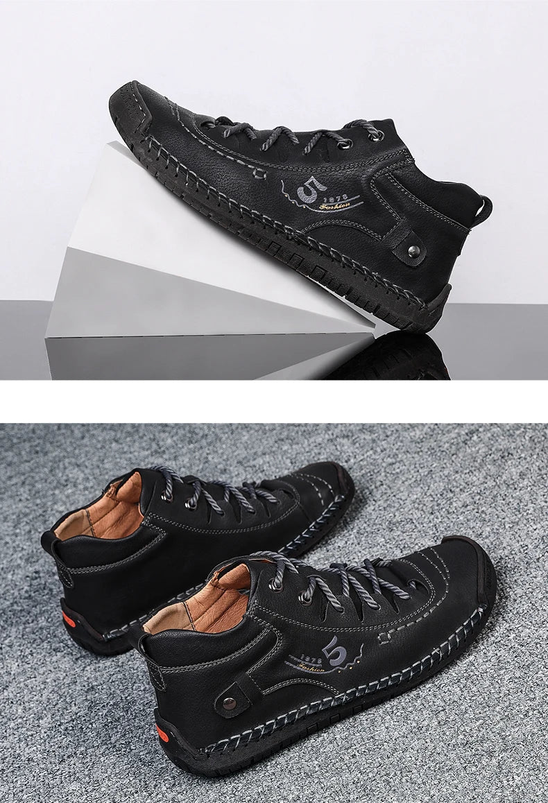 Men's Shoes Leather Unisex Walking Shoes Women Hand Stitching Outdoor Stitched Men Casual Boots