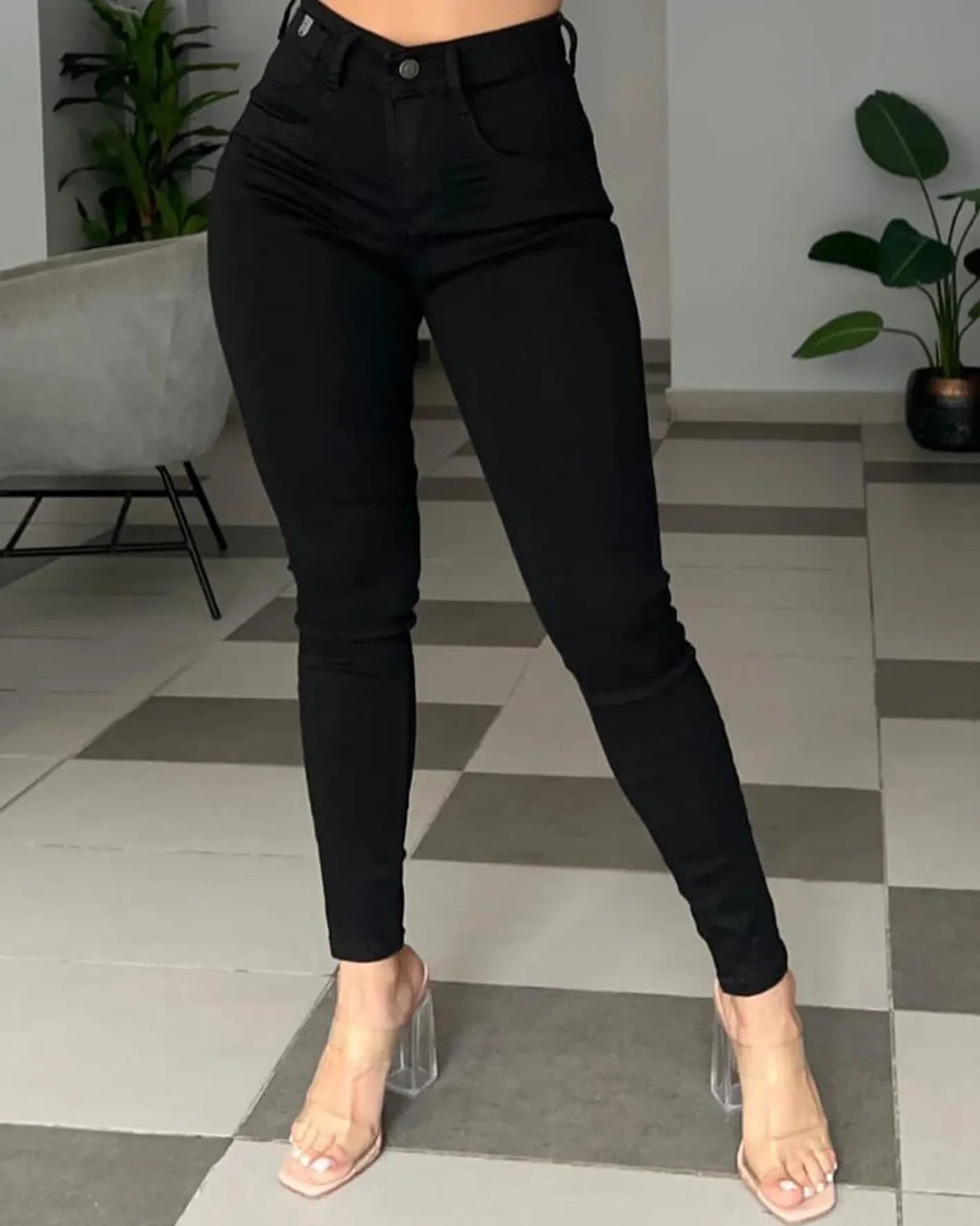 Calça Jeans Feminina Casual Cintura Alta Slim Fit Lápis Bolso Emagrecedor Ajustada Calça Jeans Versátil Deslocamento Rua na Moda