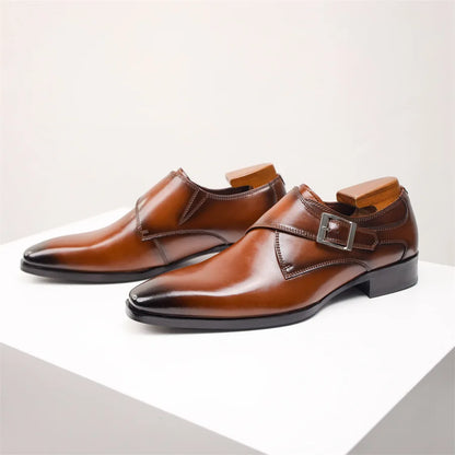 Men's Cow Leather Shoes Buckle Pointed Dress Shoes Men Classic Business Formal Social Office Party Wedding Shoes