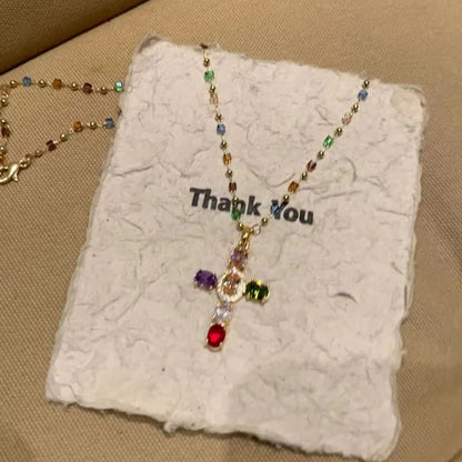 Crystal Cross Pendant Necklace for Women Girls  Shiny Sweet Chain Punk Party Fashion Pendant Fashion Y2K Jewelry Accessories