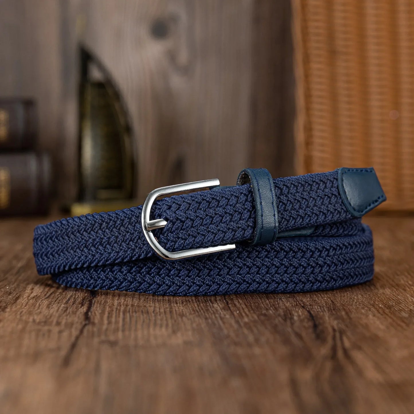 Woven elastic holeless needle buckle belt fashion belt