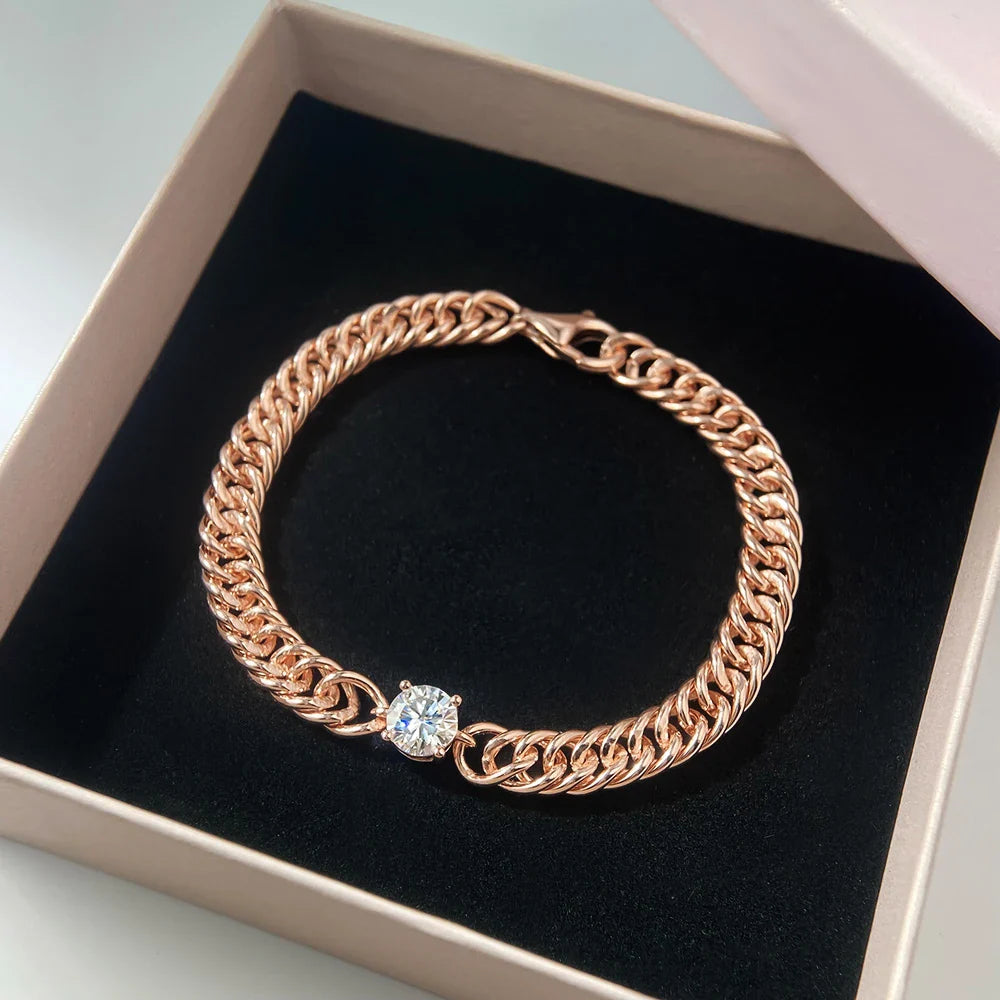 6.5mm Round Moissanite Bracelet for Women Men 100% S925 Sterling Silver Plated 18K Gold Party Fine Jewelry Gift