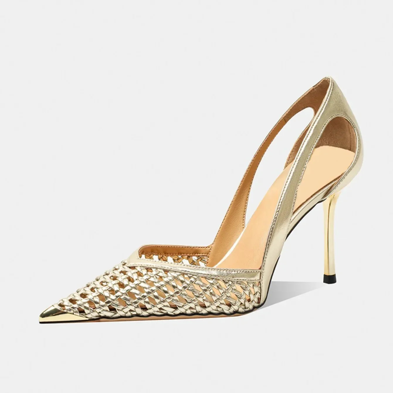 Women Hollow Sandals Elegant Pointed Toe Metal Straps High Heels Shoes Women Elegant Fashion Concise Sandals  Zapatos De Mujer