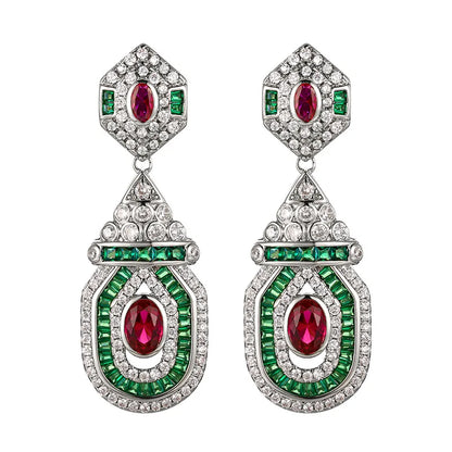 Luxury 18K Solid Platinum PT950 certifid new true red corundum palace style high-end earrings for women