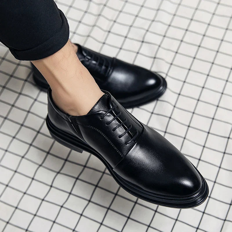 Fashion Business Formal Leather Shoes Men 2026 Summer Low-top Solid Wedding Shoes Black Oxford Pointed Office Shoes Plus Size 46