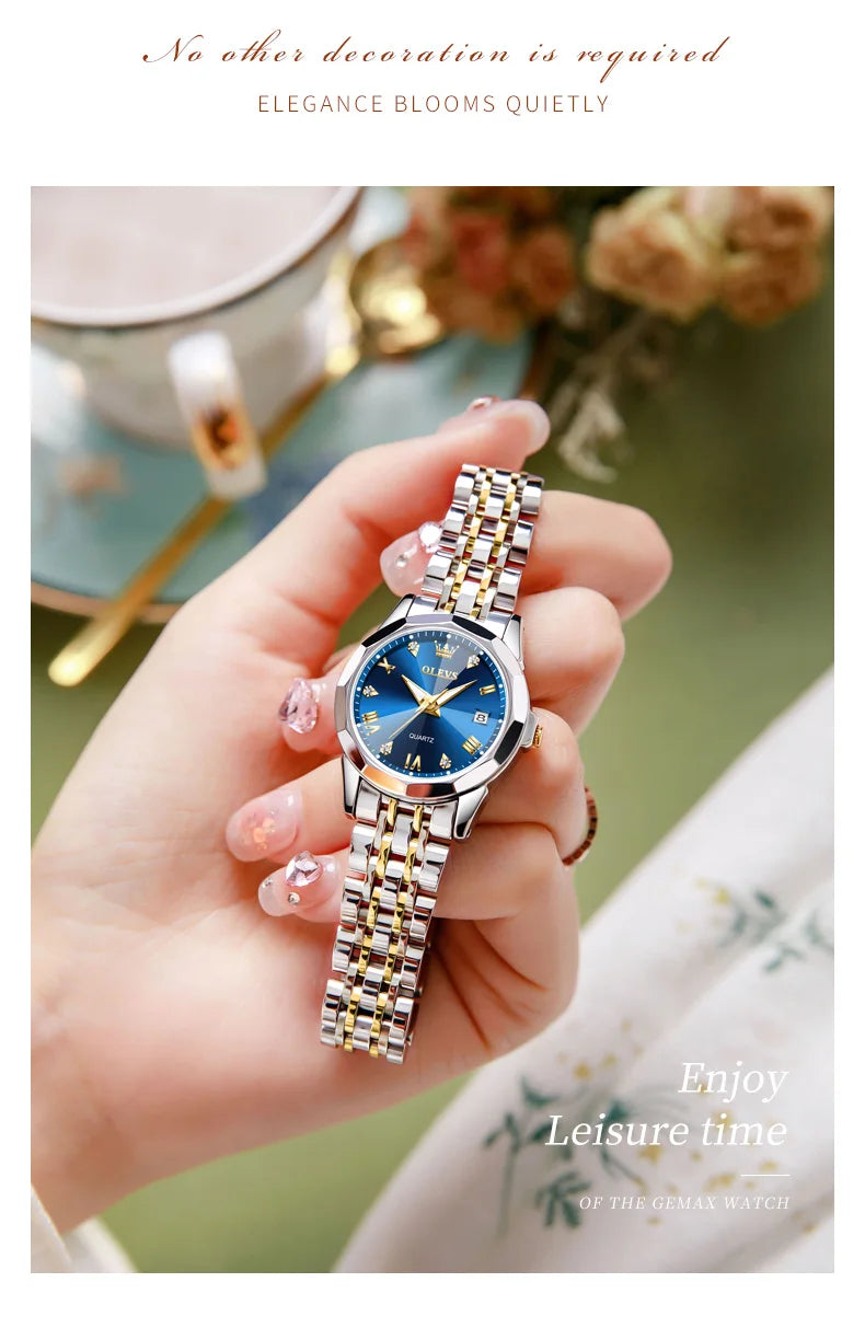 Fashion Golden Watch for Women Stainless Steel Waterproof Women's Watches Elegant Original Luxury Ladies Quartz Wristwatch