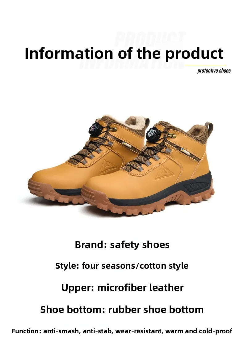 Brown Waterproof Safety Boots Men Indestructible Steel Toe Work Boots Anti-smash Stab-resistant High-top Knob Adjustable
