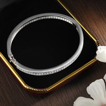 D VVS1 Moissanite Bangle Bracelets For Women Full Diamond Elegant Classic Solid 925 Sterling Sliver Jewelry Accessories