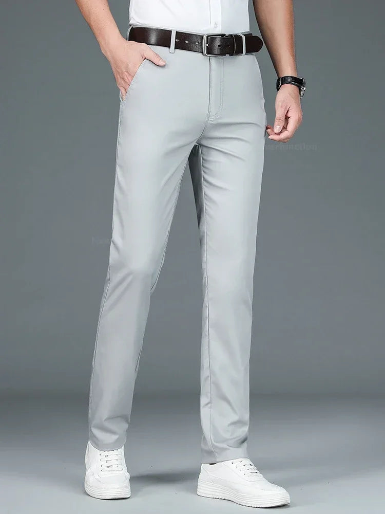 Summer New Men's Bamboo Fiber Slim Business Casual Pants Fashion Classic Breathable Designer Formal Long Trouser Male Clothing