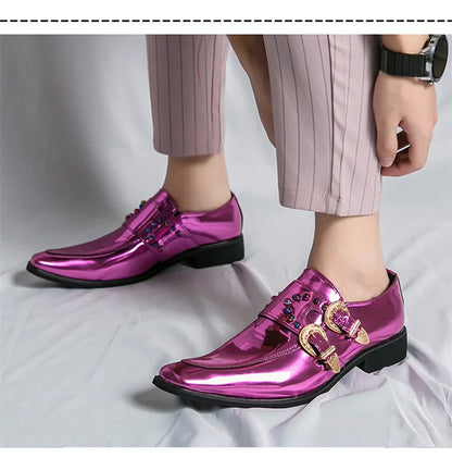 Pink Mens Patent Leather Shoes Designer High Quality Pointed Chelsea Formal Shoes Man Dress Wedding Party Shoes Men