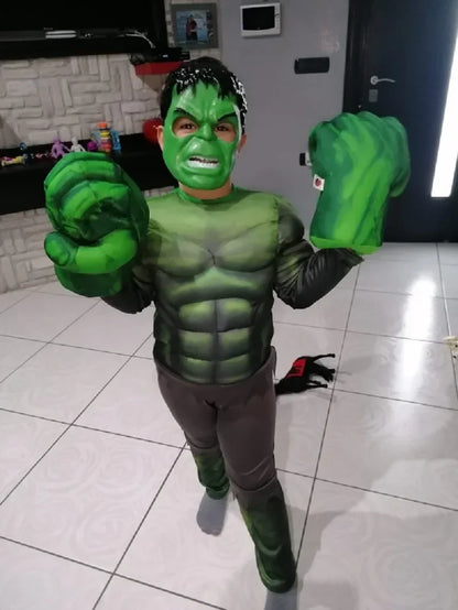 New Boys Hulk Costume Superhero Hulk Cosplay Muscle Jumpsuit Gloves Suit Girls Halloween Carnival Party Costumes