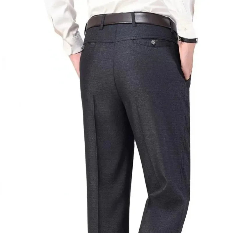 Men's Business Casual Pants Lightweight Summer Thin Autumn Thick Gentle Trousers Male Brand Fashion Suit Pant Solid Black Grey