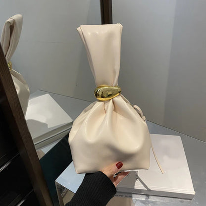 Mini Bolsas de Ombro de Couro PU com Design em Forma de Bolinho, para Mulheres, Modernas, com Nó, Retrô, de Pulso, Bolsas de Mão e Carteiras