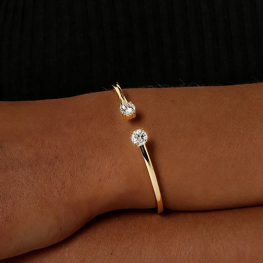 2-Stone 5mm Moissanite Bangles 100%S925 Silver Plated 18K Gold Diamond Bracelet for Women Party Gift Jewelry GRA Certified
