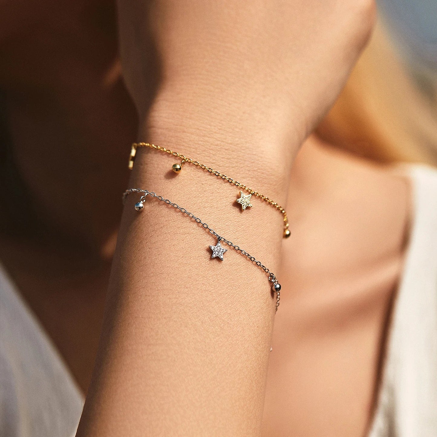 925 Sterling Silver Stars & Geometric Trendy Stackable Dainty Bracelets Adjustable Link Chain Bracelet For Women Jewelry