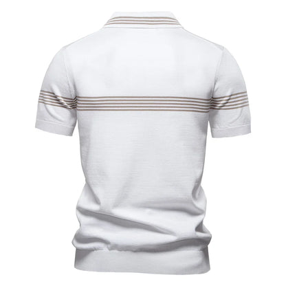 ‌2025 Men's Slim Fit Solid & Striped Business Casual Polo Shirts Breathable Short Sleeve Comfort Top for Office Social Summer