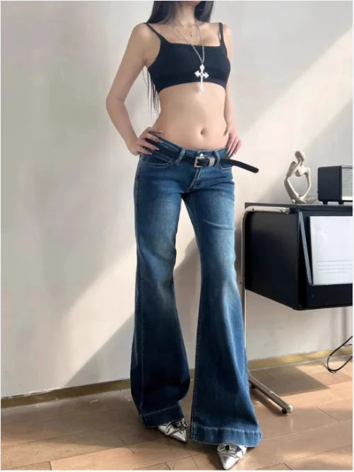 Y2K Streetwear Low-Waisted Jeans Women Korean Fashion Slimming Denim Flares Pants Spring Summer Sexy Wide Leg Trousers