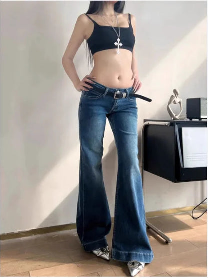Y2K Streetwear Low-Waisted Jeans Women Korean Fashion Slimming Denim Flares Pants Spring Summer Sexy Wide Leg Trousers