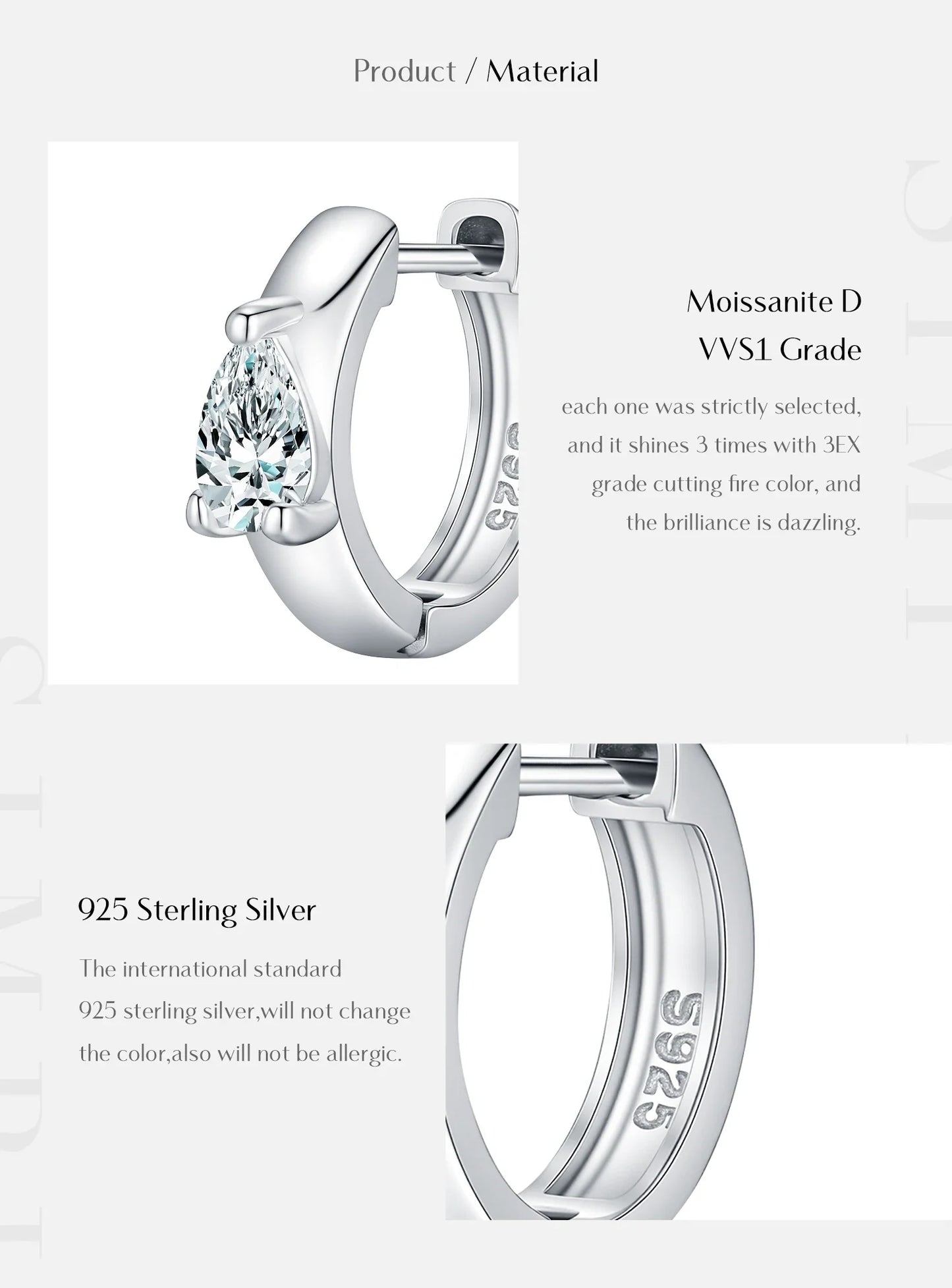 Water Drop D Color Moissanite Neutral Ear Buckle 925 Sterling Sliver Sparkling Hoop Earrings For Women Fine Jewelry
