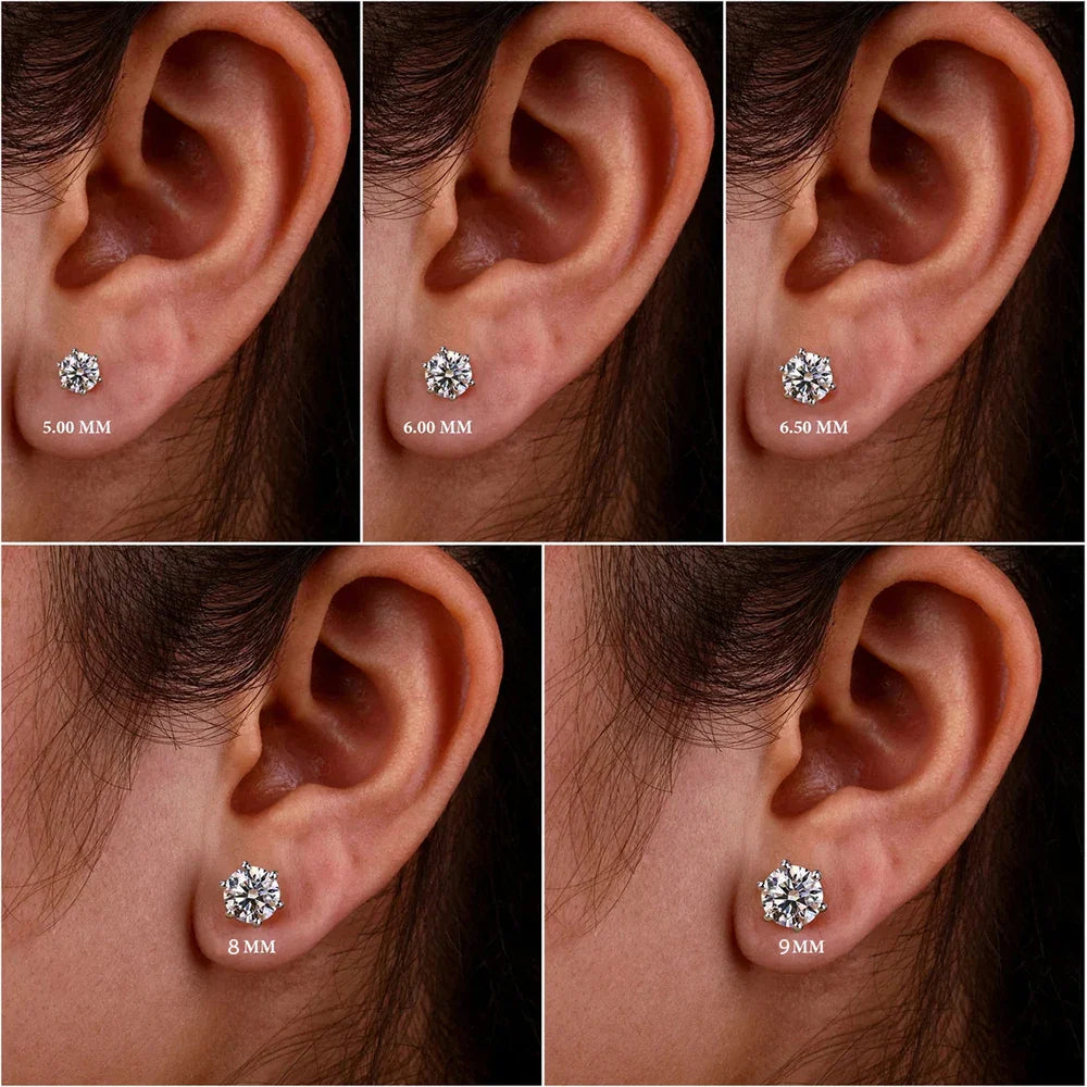 2 Carat Classic Moissanite Stud Earrings 925 Sterling Silver For Women 6-Claw D Color Sparkling Diamond Round Ear StudsCertified